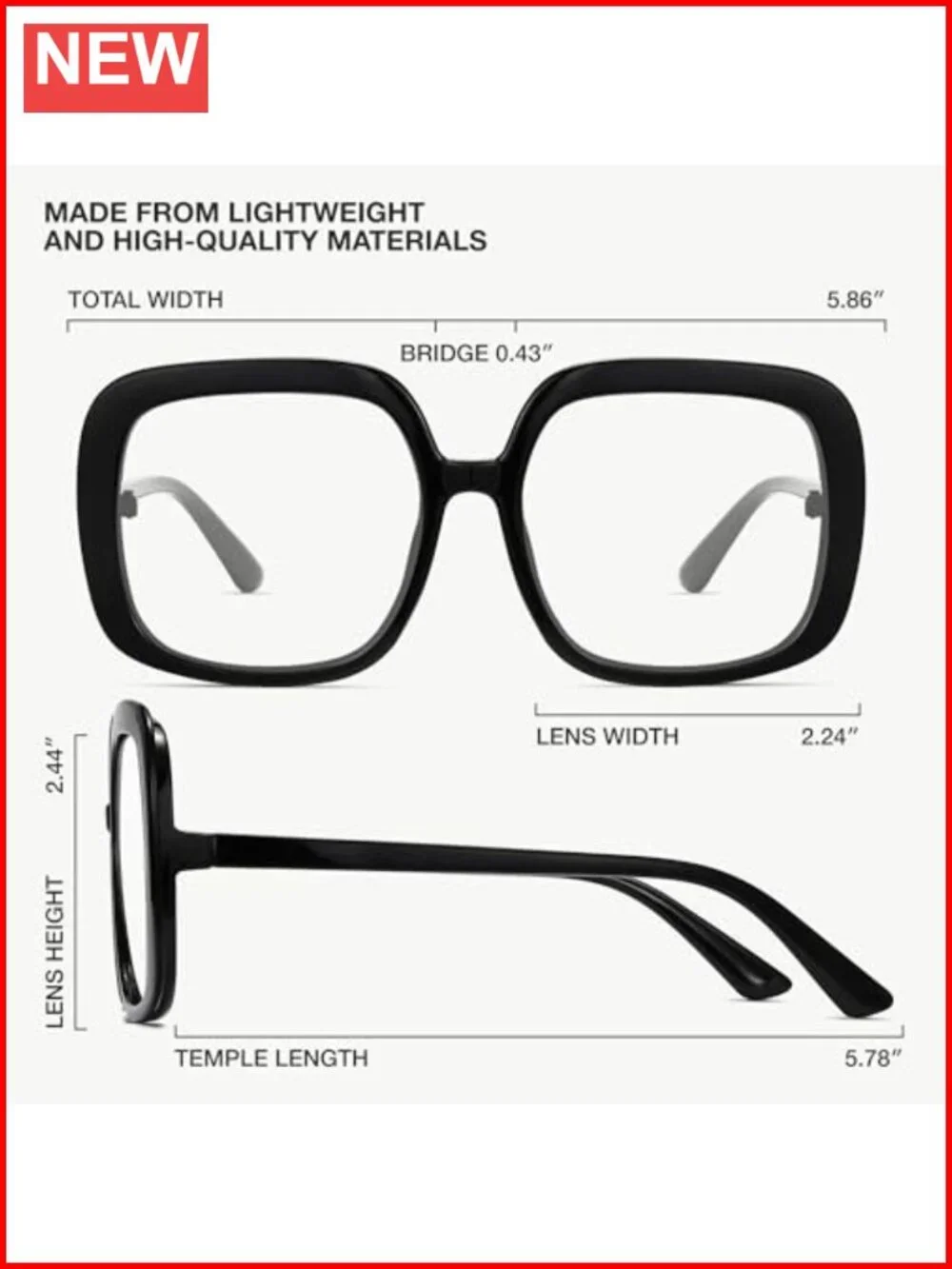 Oversized Retro Blue Light Glasses TR90 Anti-Glare Computer Eyewear
